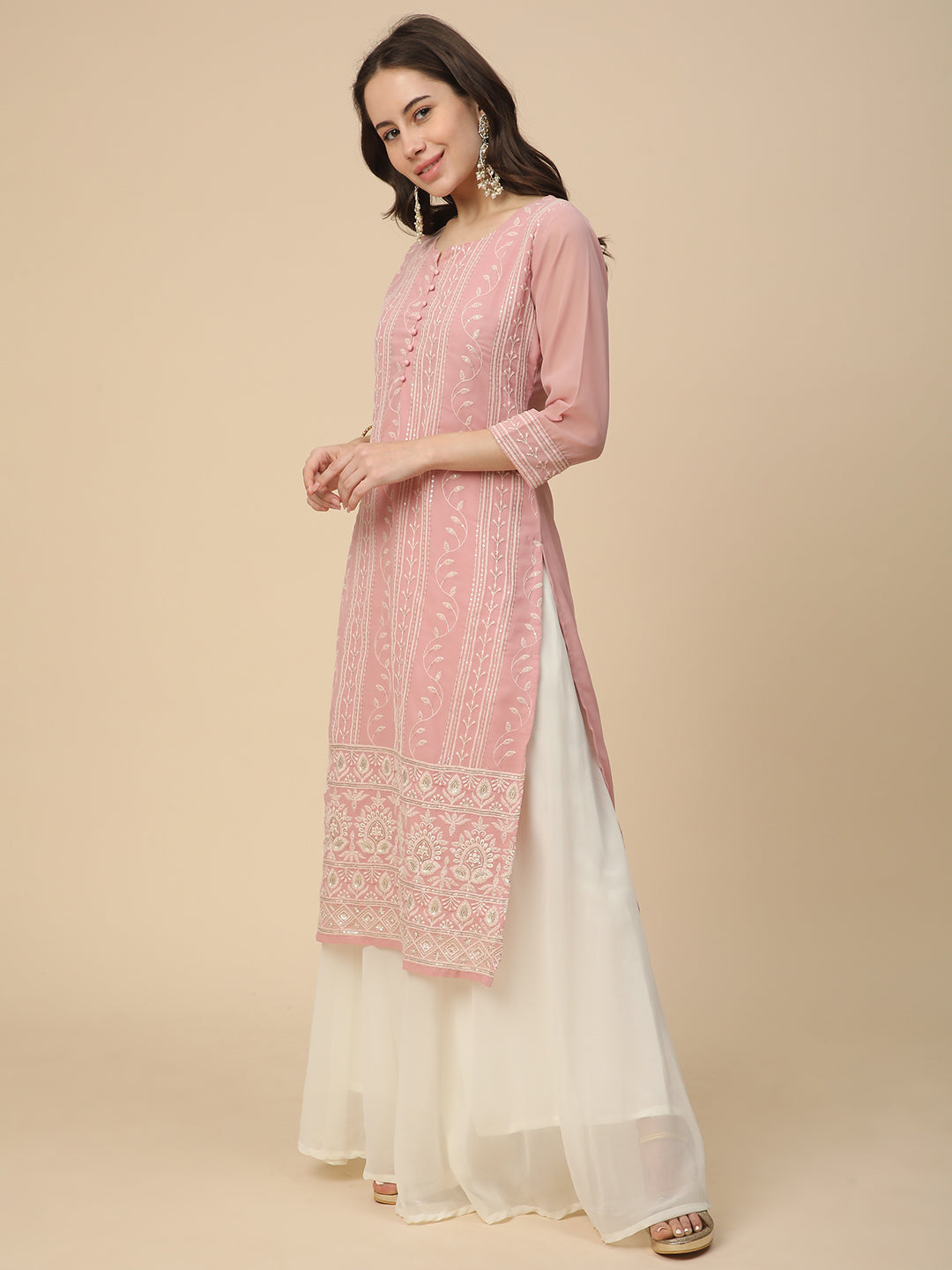 Georgette Straight Lucknowi Chikankari Ethinic Wear Kurta