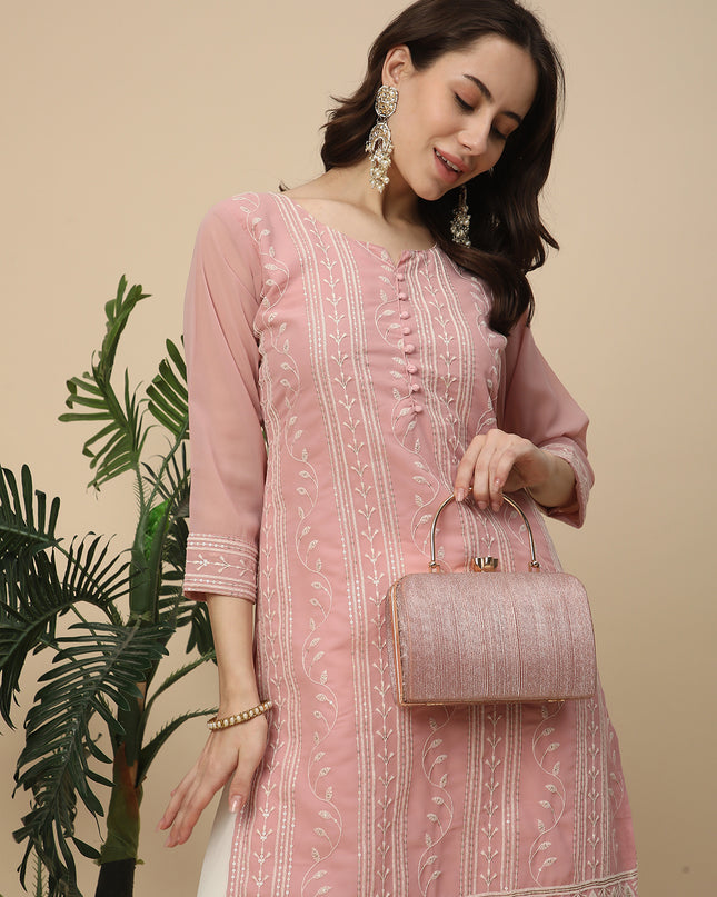 Georgette Straight Lucknowi Chikankari Ethinic Wear Kurta