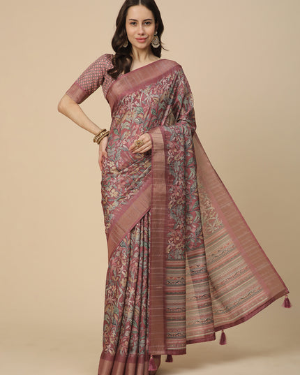 Printed Art Silk Saree with Unstitched Blouse Piece