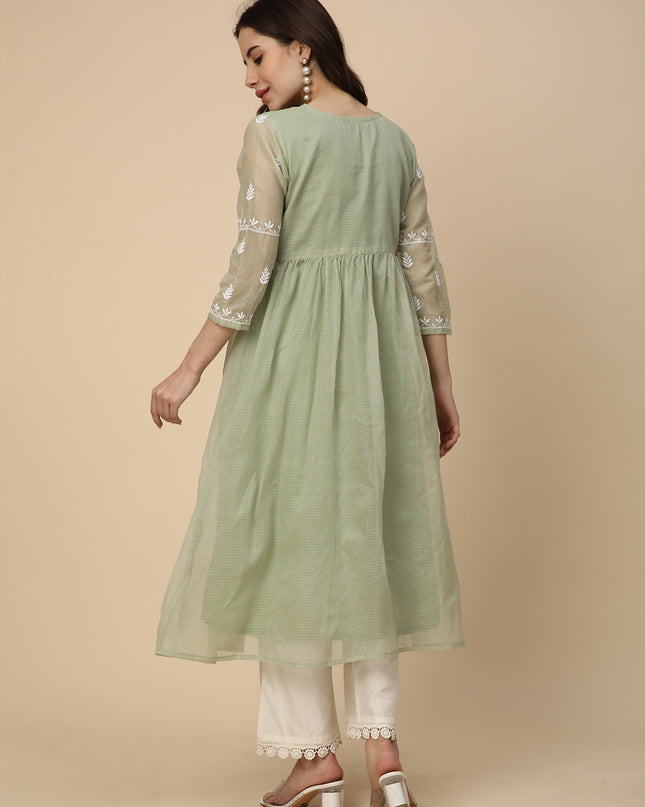 Cotton Flared Lucknowi Chikankari Ethnic Wear Kurta