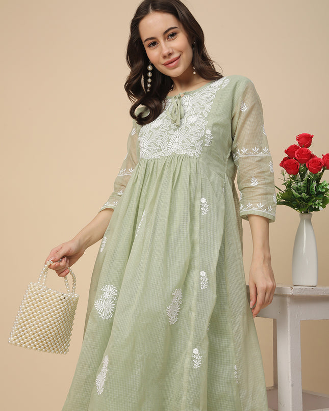 Cotton Flared Lucknowi Chikankari Ethnic Wear Kurta