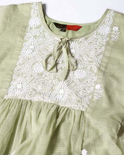 Cotton Flared Lucknowi Chikankari Ethnic Wear Kurta
