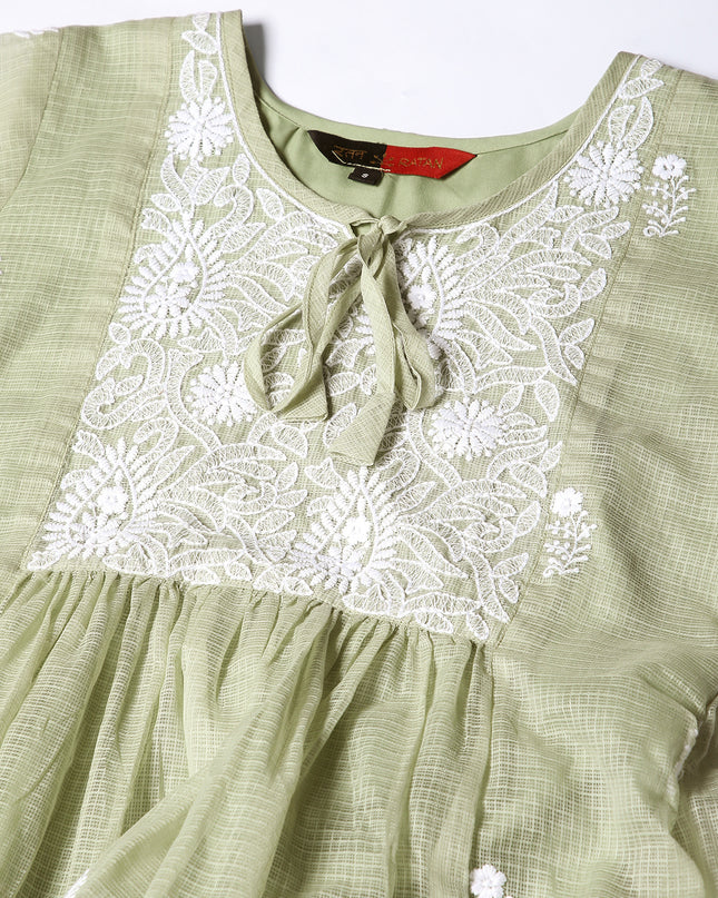 Cotton Flared Lucknowi Chikankari Ethnic Wear Kurta
