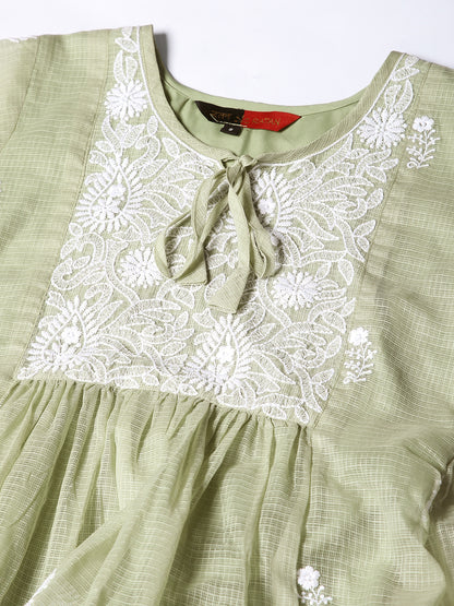 Cotton Flared Lucknowi Chikankari Ethnic Wear Kurta