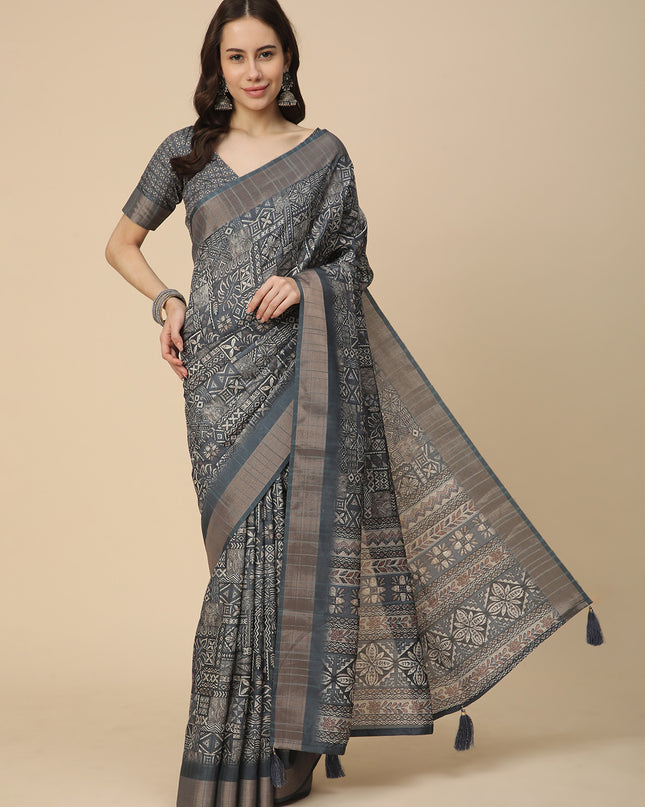 Printed Art Silk Saree with Unstitched Blouse Piece