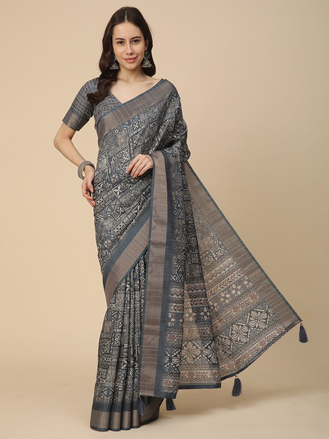Printed Art Silk Saree with Unstitched Blouse Piece