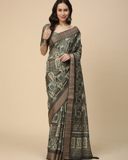 Printed Art Silk Saree with Unstitched Blouse Piece