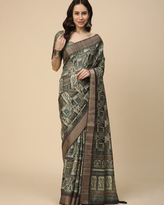 Printed Art Silk Saree with Unstitched Blouse Piece