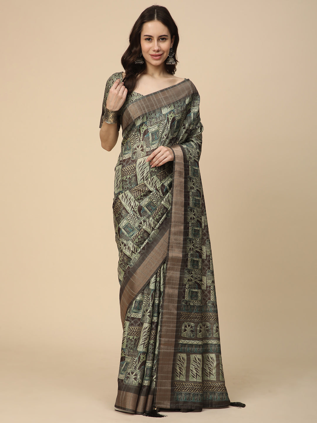 Printed Art Silk Saree with Unstitched Blouse Piece