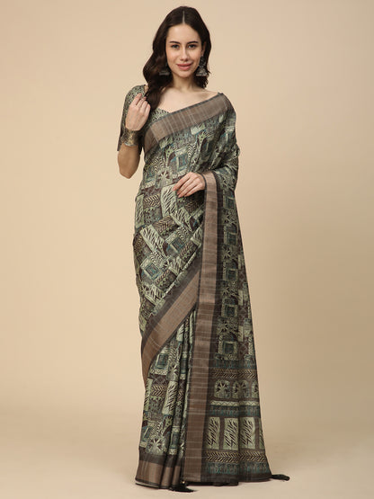 Printed Art Silk Saree with Unstitched Blouse Piece