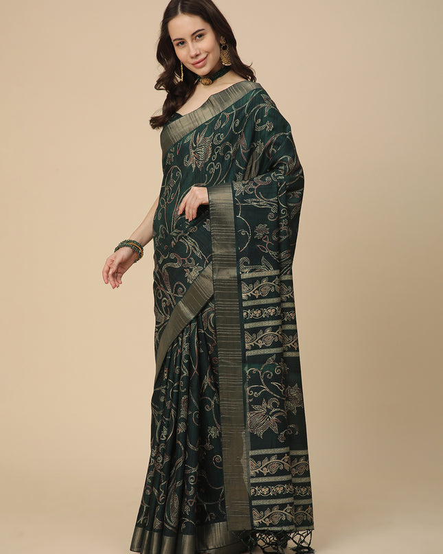 Printed Art Silk Saree with Unstitched Blouse Piece