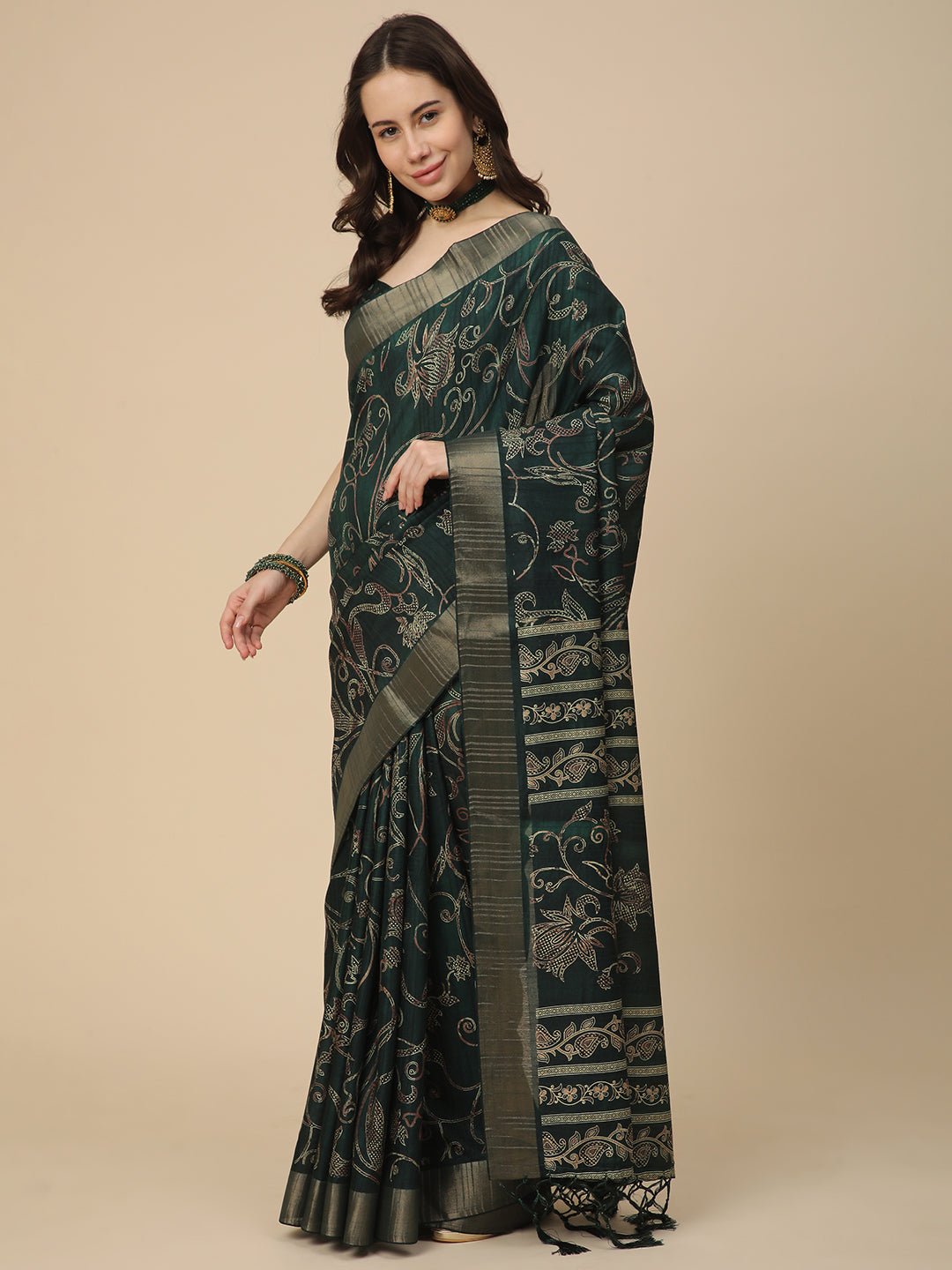 Printed Art Silk Saree with Unstitched Blouse Piece