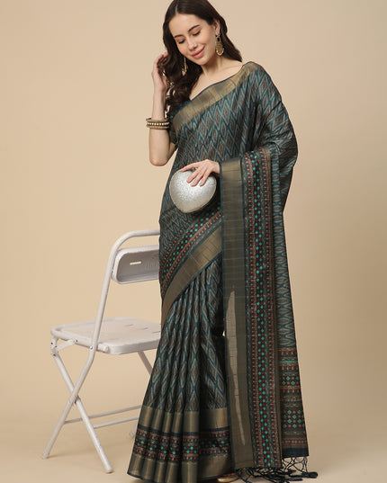 Printed Art Silk Saree with Unstitched Blouse Piece