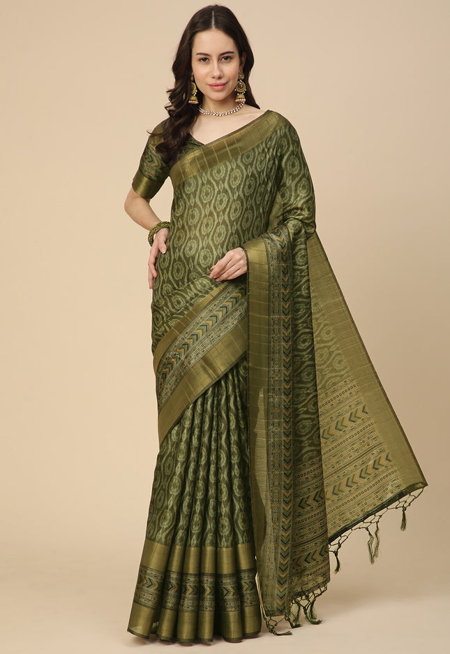 Printed Art Silk Saree with Unstitched Blouse Piece