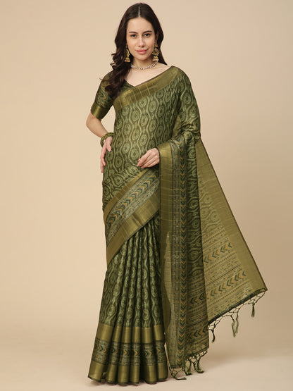 Printed Art Silk Saree with Unstitched Blouse Piece