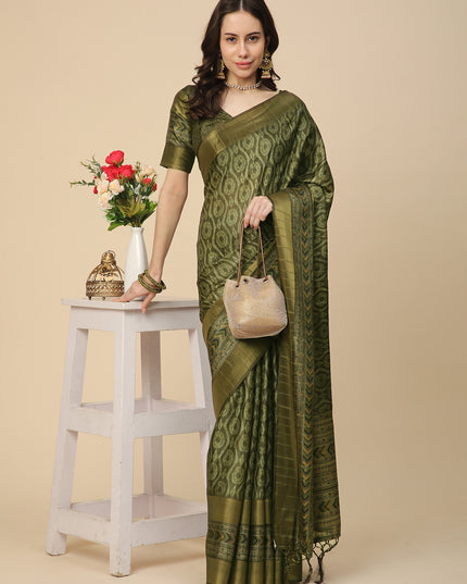 Printed Art Silk Saree with Unstitched Blouse Piece