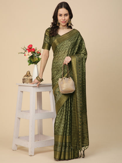 Printed Art Silk Saree with Unstitched Blouse Piece