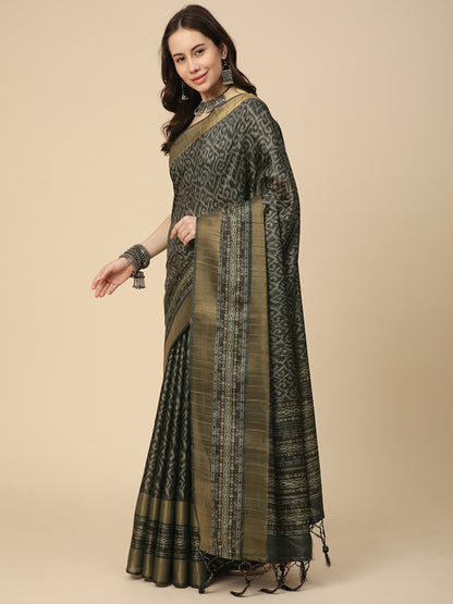 Printed Art Silk Saree with Unstitched Blouse Piece
