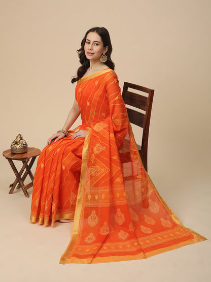 Pure Cotton Printed Mulmul Saree for Women with Blouse Piece