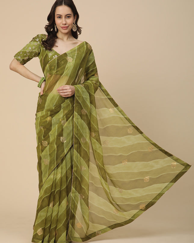 Shimmer Georgette Leheriya Printed Saree with Embroidered Blouse Piece