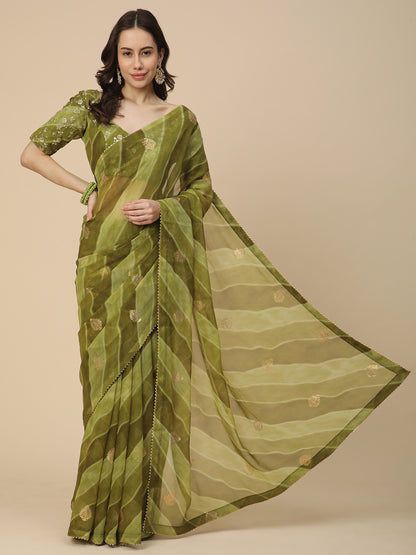 Shimmer Georgette Leheriya Printed Saree with Embroidered Blouse Piece