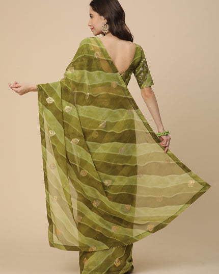 Shimmer Georgette Leheriya Printed Saree with Embroidered Blouse Piece
