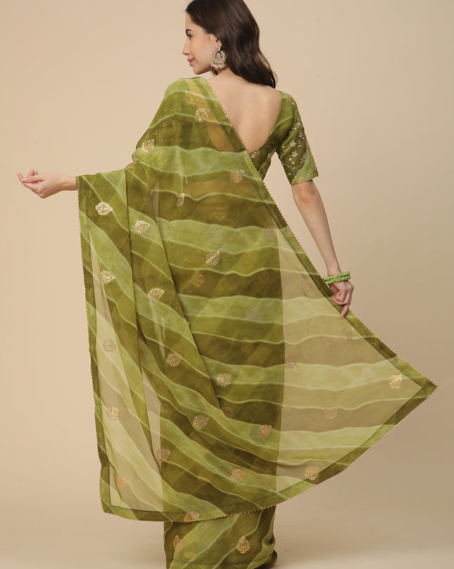 Shimmer Georgette Leheriya Printed Saree with Embroidered Blouse Piece