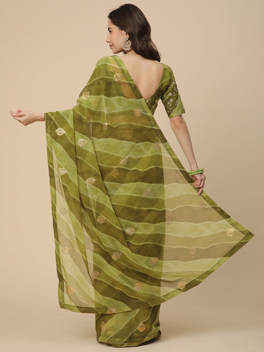 Shimmer Georgette Leheriya Printed Saree with Embroidered Blouse Piece