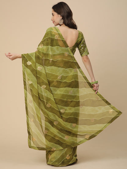 Shimmer Georgette Leheriya Printed Saree with Embroidered Blouse Piece