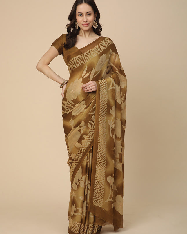 Georgette Printed Saree with Unstitched Blouse Piece
