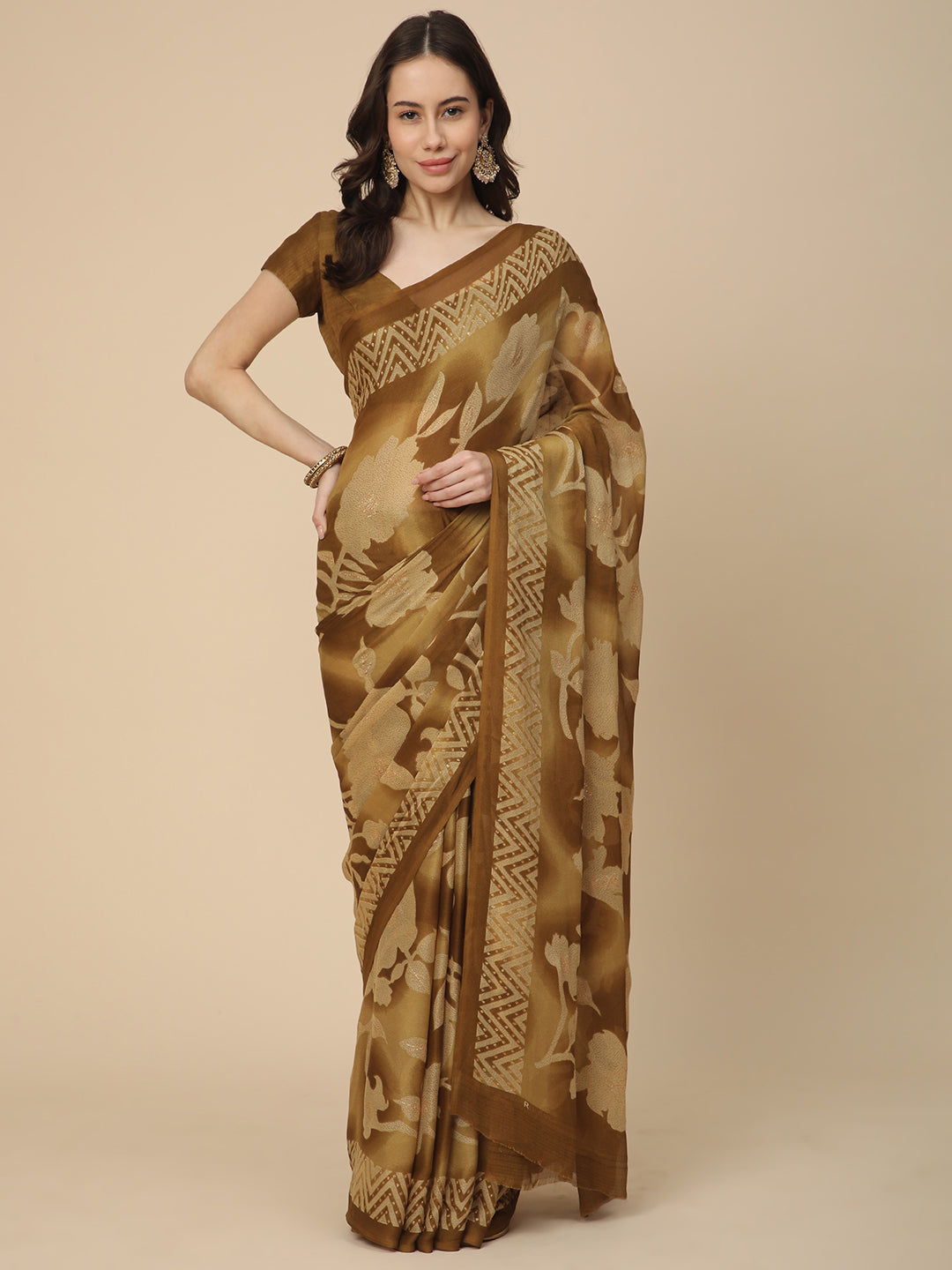 Georgette Printed Saree with Unstitched Blouse Piece