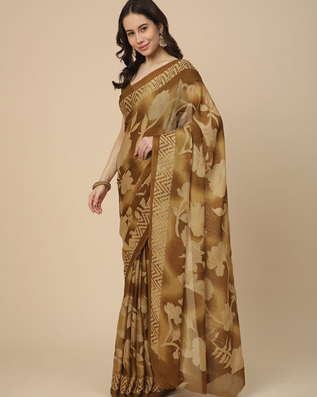 Georgette Printed Saree with Unstitched Blouse Piece