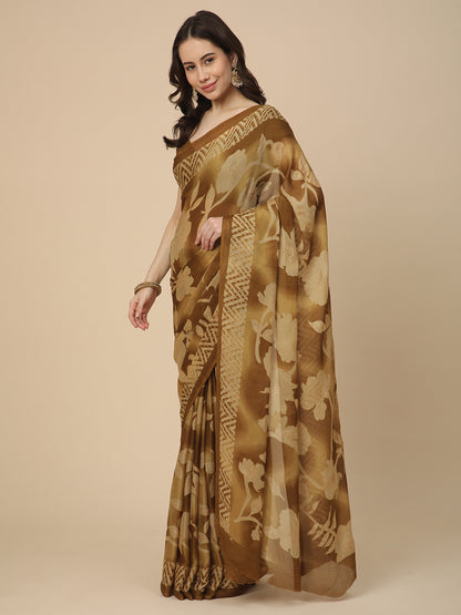 Georgette Printed Saree with Unstitched Blouse Piece