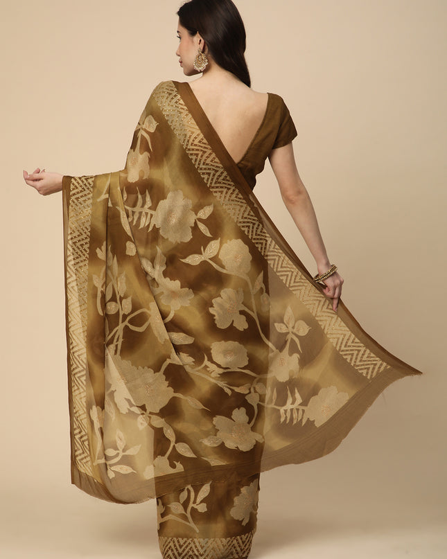 Georgette Printed Saree with Unstitched Blouse Piece