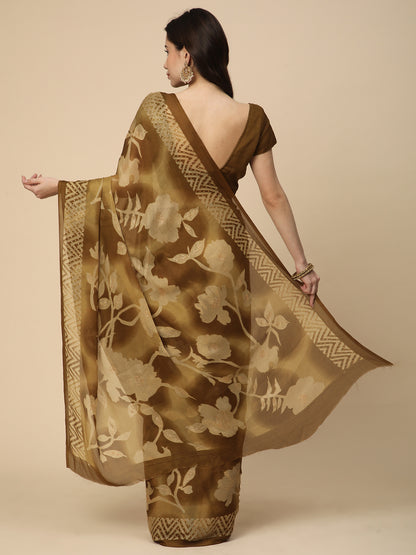 Georgette Printed Saree with Unstitched Blouse Piece