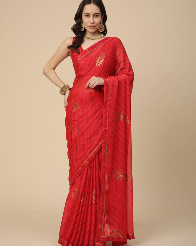 Georgette Leheriya Printed Saree with Printed Blouse Piece