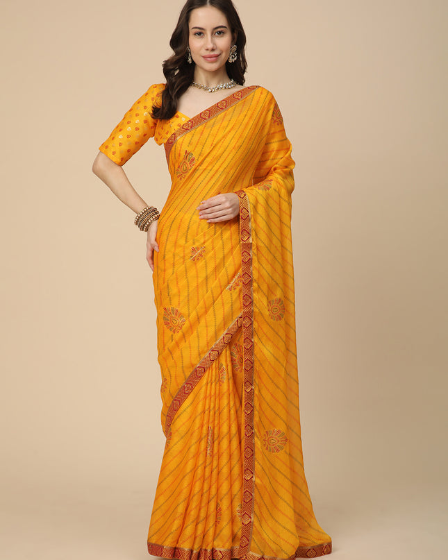 Georgette Leheriya Printed Saree with Printed Blouse Piece