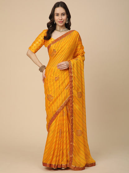 Georgette Leheriya Printed Saree with Printed Blouse Piece