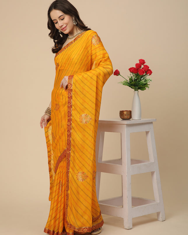 Georgette Leheriya Printed Saree with Printed Blouse Piece