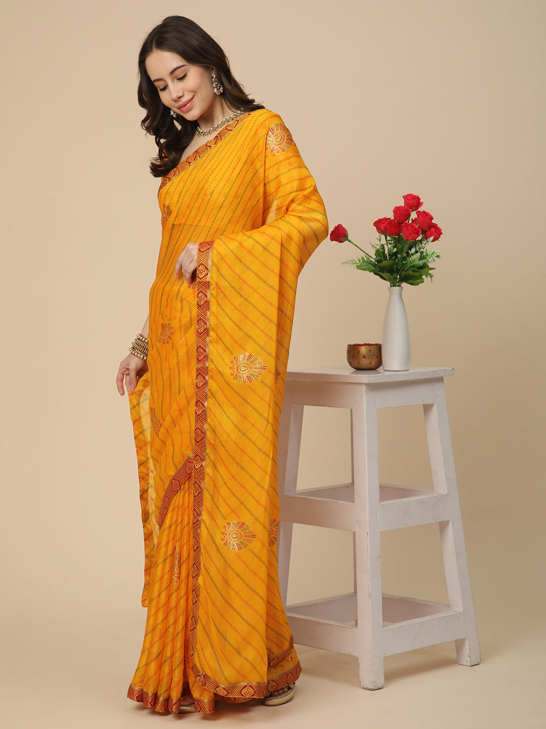 Georgette Leheriya Printed Saree with Printed Blouse Piece