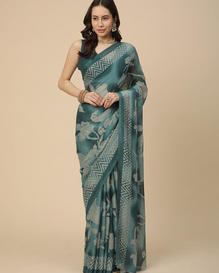 Georgette Printed Saree with Unstitched Blouse Piece