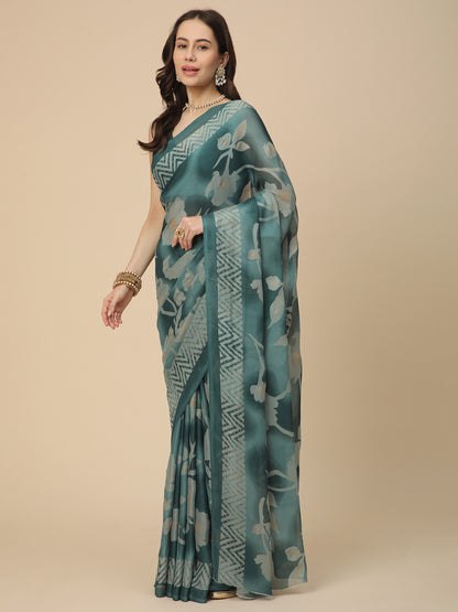 Georgette Printed Saree with Unstitched Blouse Piece