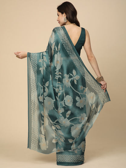 Georgette Printed Saree with Unstitched Blouse Piece