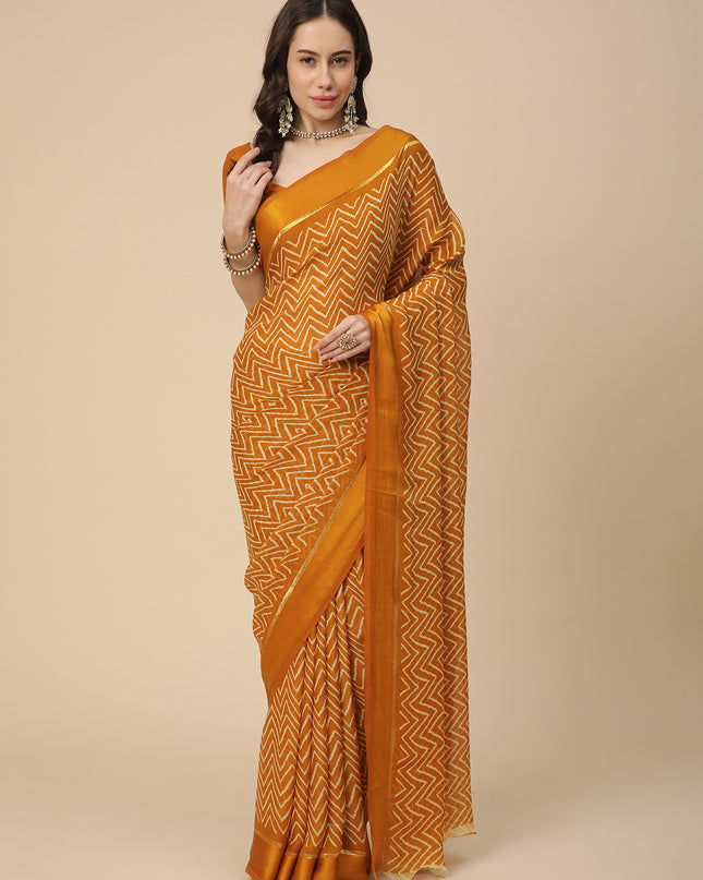 Satin Georgette Printed Saree with Unstitched Blouse Piece