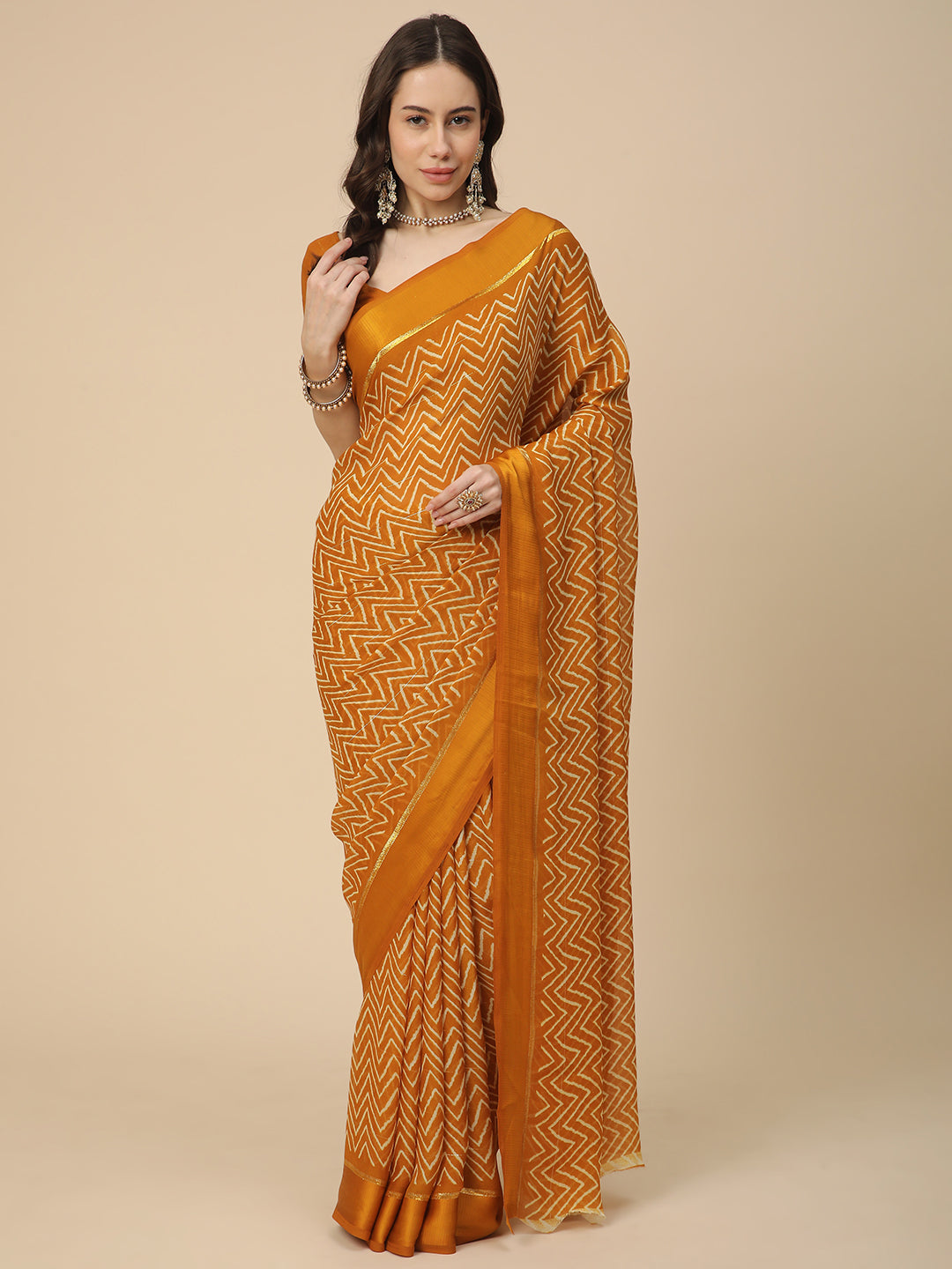 Satin Georgette Printed Saree with Unstitched Blouse Piece