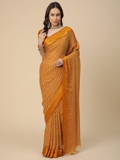 Satin Georgette Printed Saree with Unstitched Blouse Piece