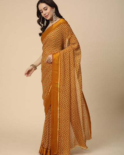 Satin Georgette Printed Saree with Unstitched Blouse Piece