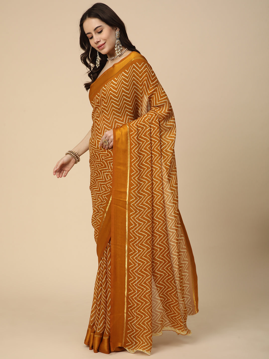 Satin Georgette Printed Saree with Unstitched Blouse Piece