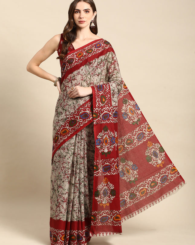 Pure Cotton Printed Mulmul Saree for Women with Blouse Piece