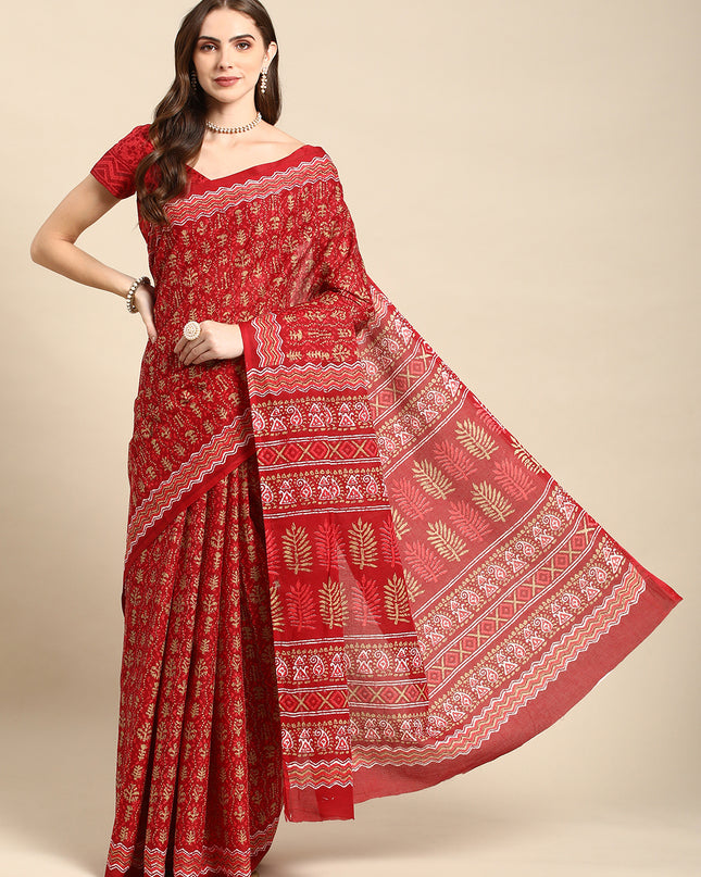 Pure Cotton Printed Mulmul Saree for Women with Blouse Piece